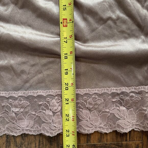Vintage Flair Half Slip Skirt Side Slit Floral Lace Trim Beige Womens Size Large - Picture 5 of 9